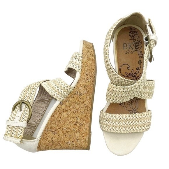 Buckle BKE Sole Reid Cream & Cork Platform Woven Strap Sandals Women’s Size 8.5 - Picture 3 of 15